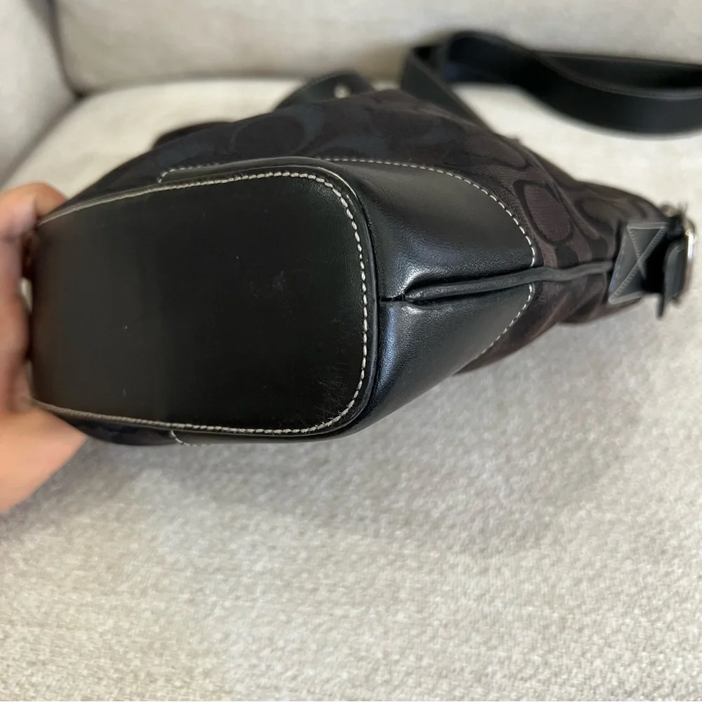 VTG Coach Black Canvas Signature Monogram Crossbody Bag White Stitching K2K-6347 - Picture 6 of 15